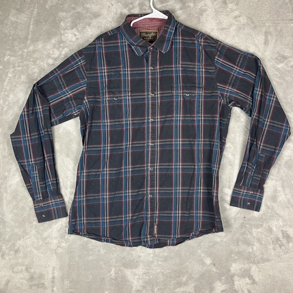 Wrangler Shirt Mens XL Multicolor Plaid Retro Western‎ Pearl Snap Button Cowboy